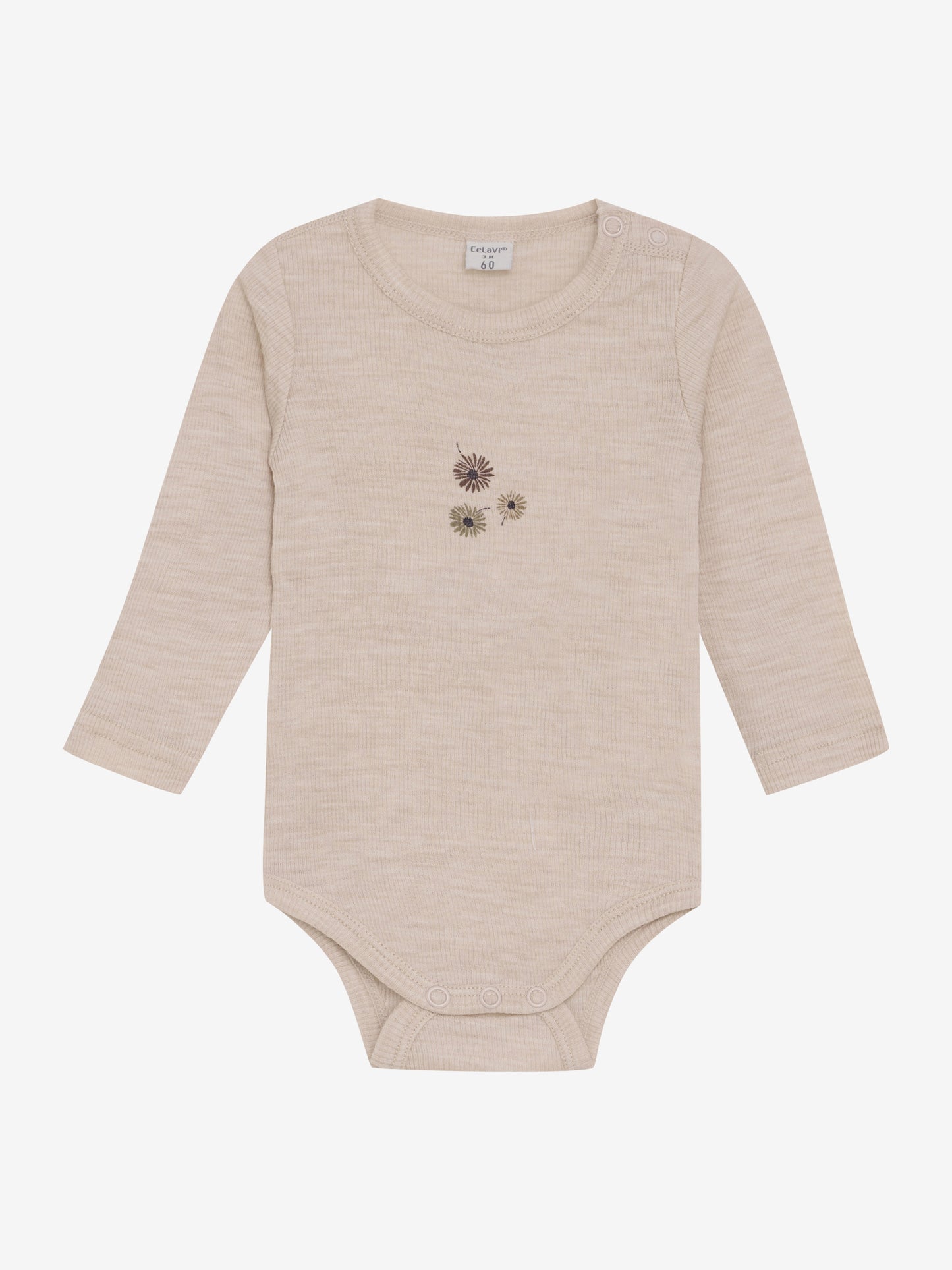 Baby Body aus 100% Merinowolle, mit Blütenmotiv