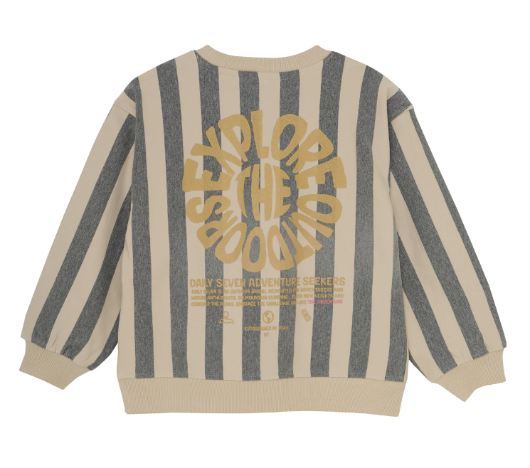 Oversized Sweater, Sandfarben, gestreift mit Print / DailySeven