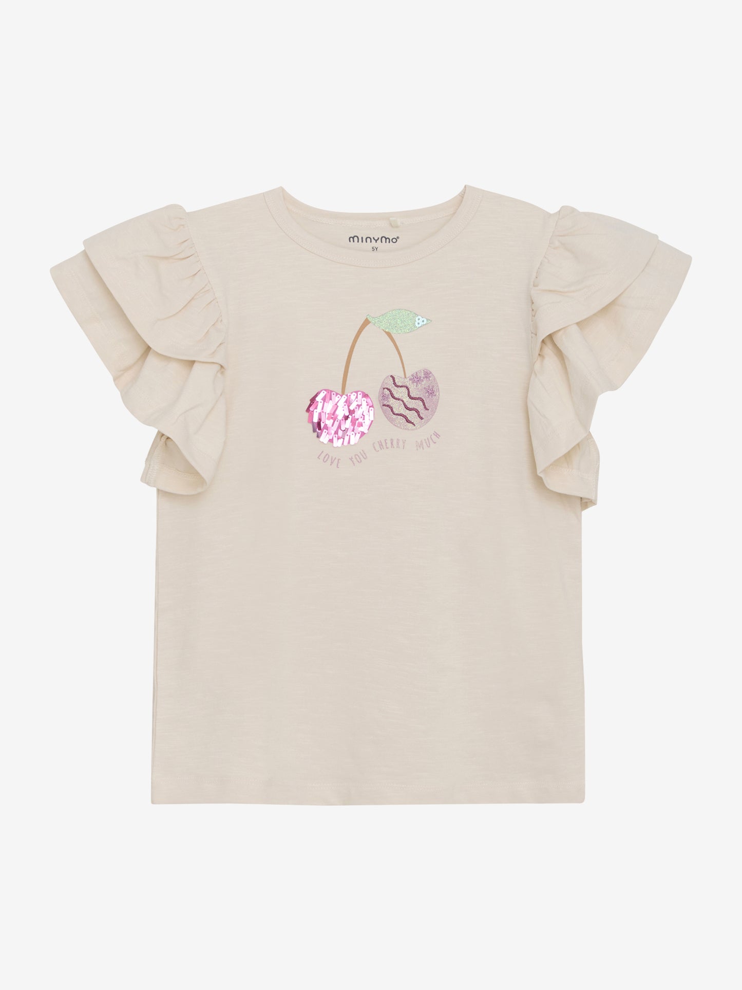 Minymo T-Shirt mit dekorativem Print, Pailletten und Flügelärmeln