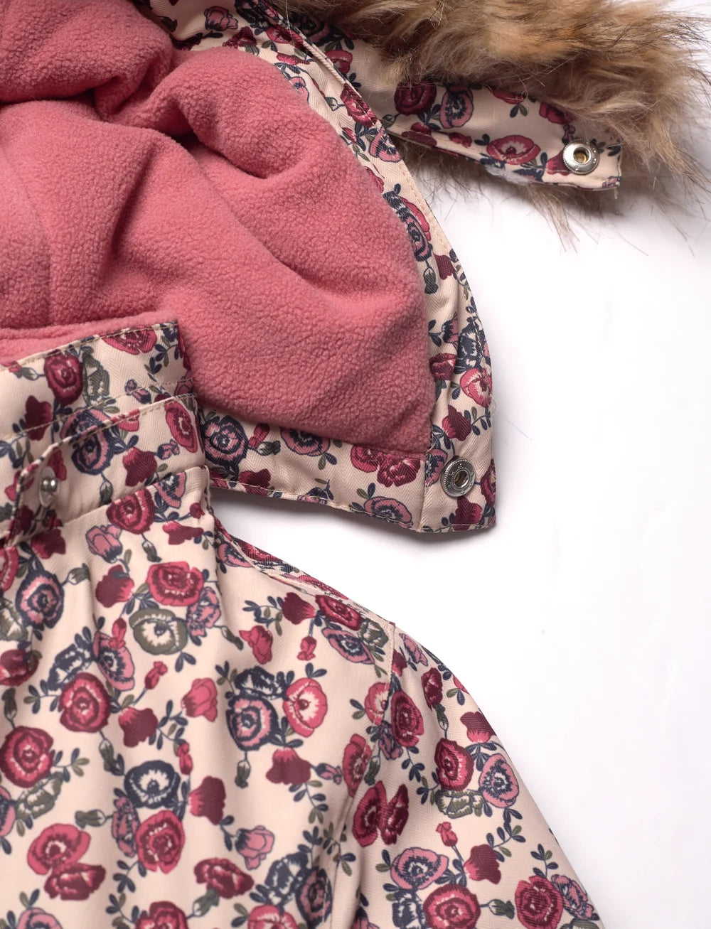 Minymo Winterjacke mit Blumenmotiv und Kunstfell-Detail