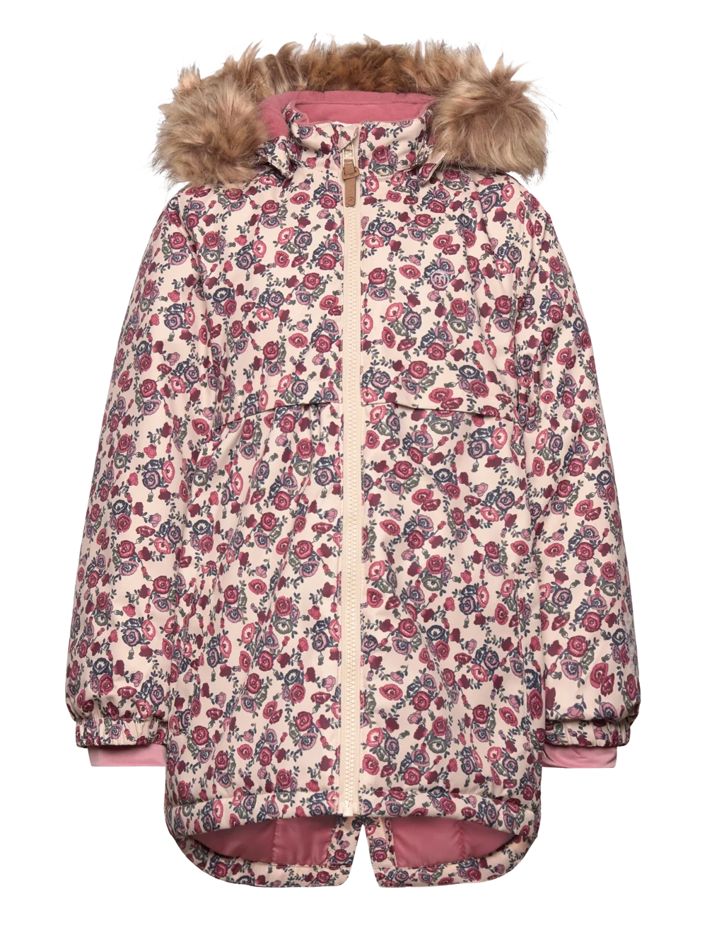 Minymo Winterjacke mit Blumenmotiv und Kunstfell-Detail