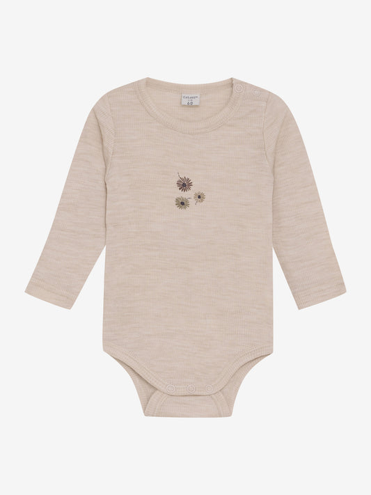 Baby Body aus 100% Merinowolle, mit Blütenmotiv