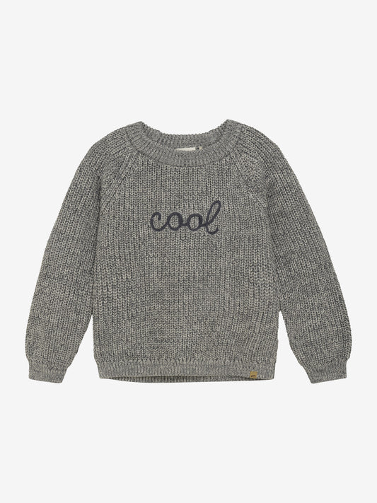 Minymo Pullover grau meliert mit Stickerei