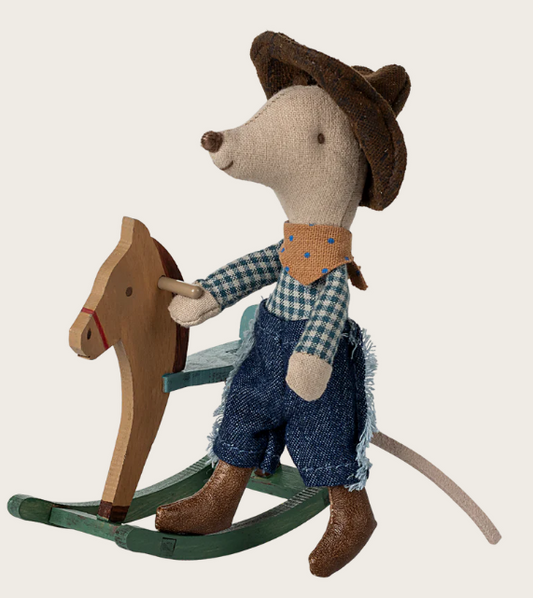 Maileg - Cowboy Maus auf Schaukelpferd, Kleiner Bruder