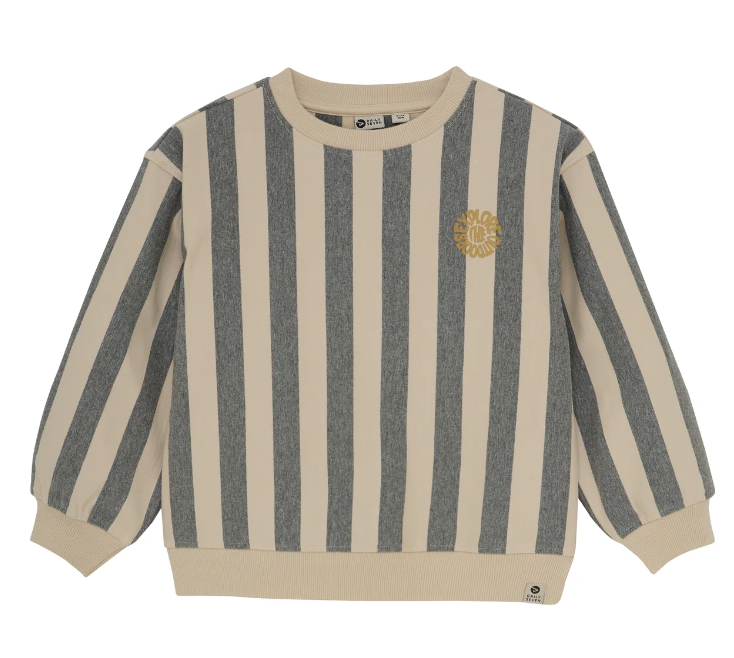 Oversized Sweater, Sandfarben, gestreift mit Print / DailySeven