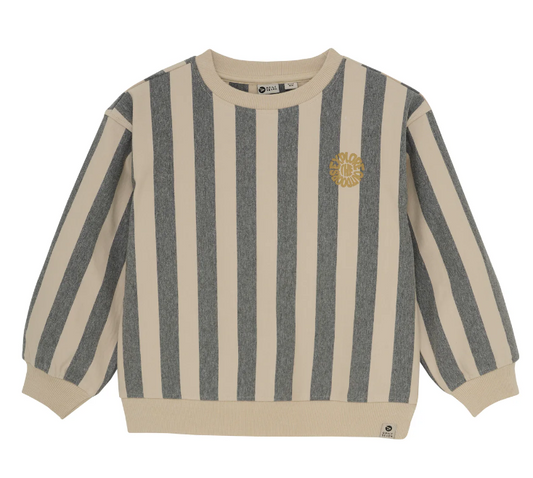Oversized Sweater, Sandfarben, gestreift mit Print / DailySeven