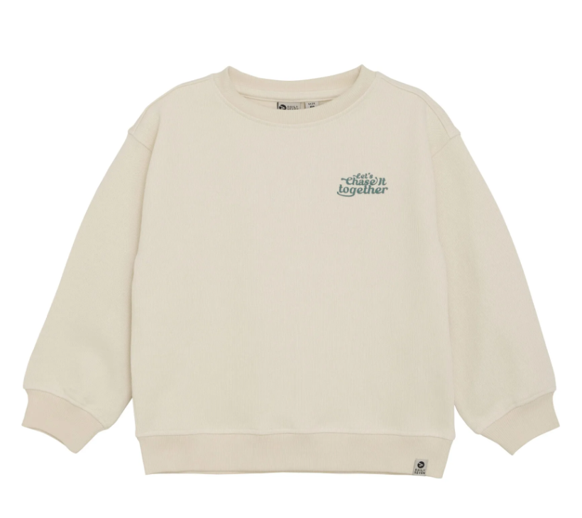 Oversized Daily Seven Sweatshirt, weiß mit Stickerei "let's chase it together"