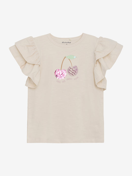 Minymo T-Shirt mit dekorativem Print, Pailletten und Flügelärmeln